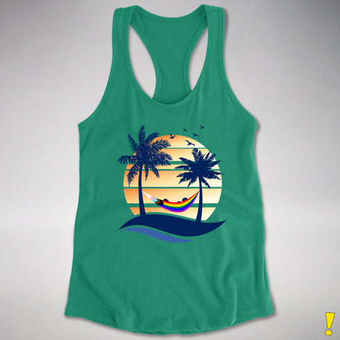 LGBTQ Progress Pride Hammock Summer Beach Sunset Racerback Tank - Kelly Green